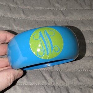 $1 with Bundle ~ Wide Blue Bangle Bracelet Monogram Letter M 6287
